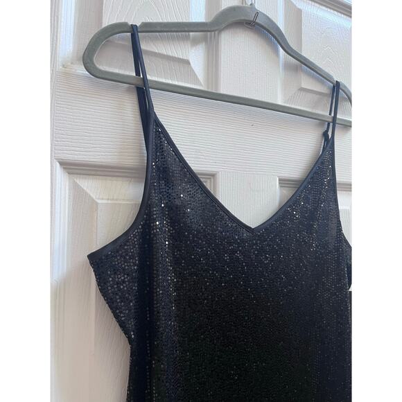 Bebe New Black Sequin Spaghetti Strap Bodycon Mini Dress Size XL - Picture 5 of 11